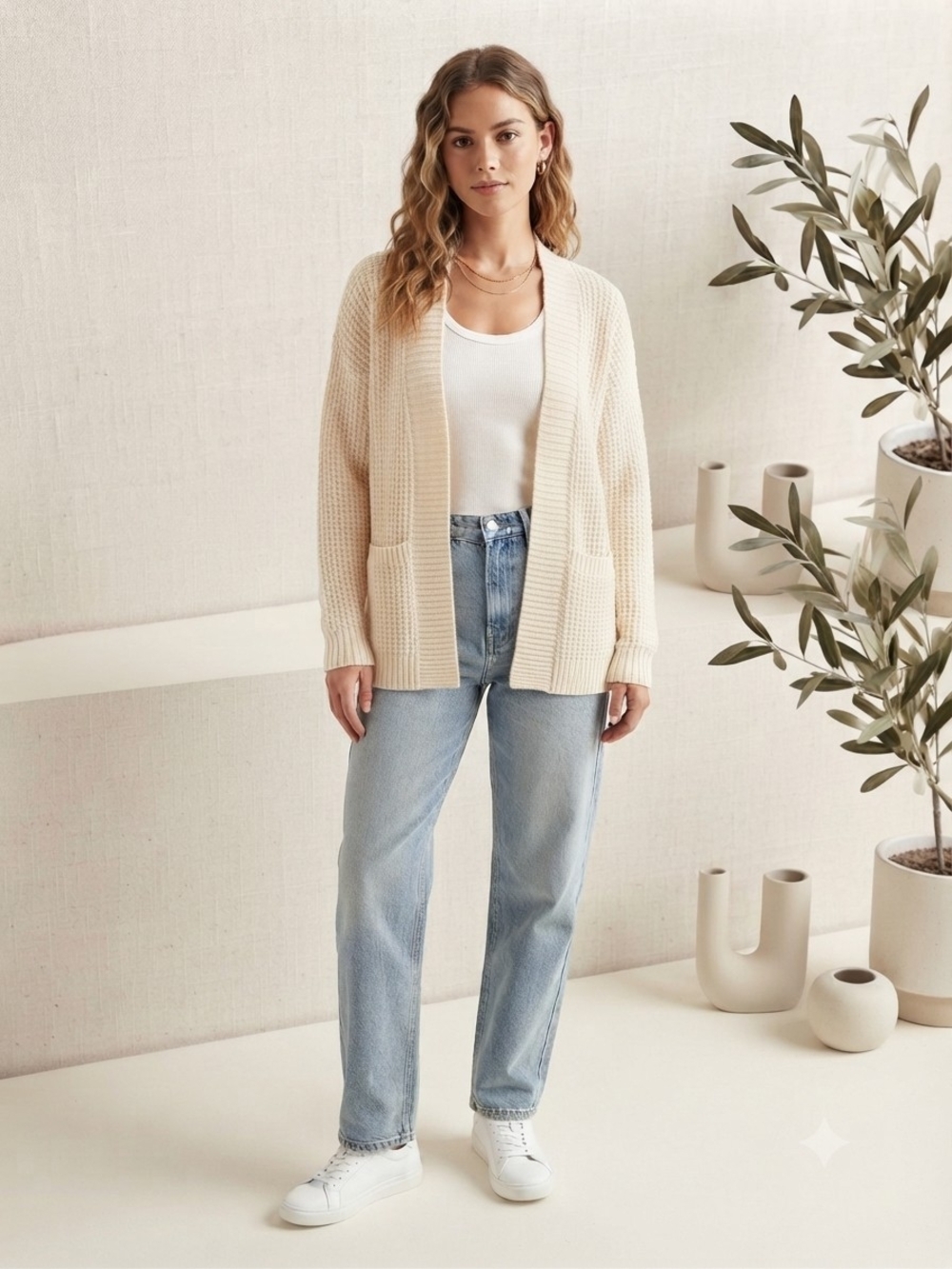 Cozy Cream Open-Front Knit Cardigan